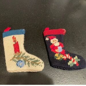 Vintage Handmade needlepoint Christmas mini Santa stocking ornaments
